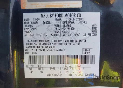 2010 Ford F-150 Fx2 Sport/Harley-Davidson/King Ranch/Lariat/Platinum/Xl/Xlt z USA, uszkodzony, nr VIN 1FTFW1CV9AFB25633